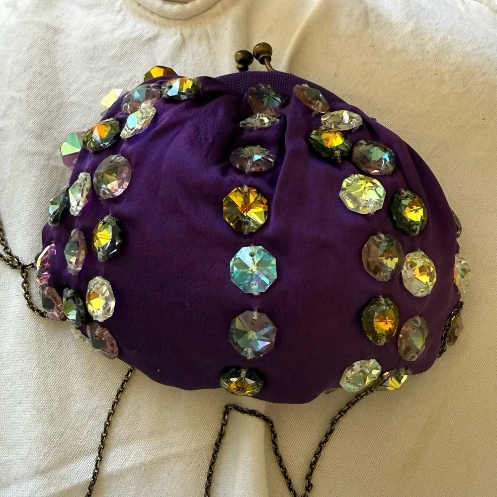 Embellished Purple Evening Wristlet Clutch with Crystal Accents